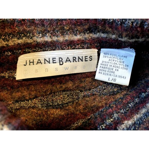 Jhane Barnes Men Sweater Large Wool Brown Geometric Wave Relaxed Fit  Vintage - Picture 9 of 9